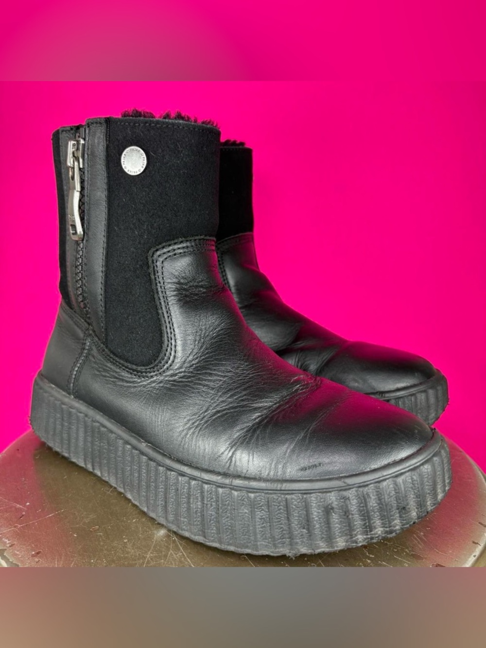 Pajar Caline Black Leather Shearling Lined Platform Waterproof Winter Boot EU 39